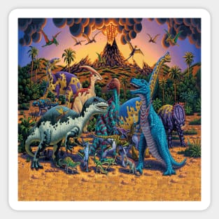 Dinosaurs with volcano Sticker